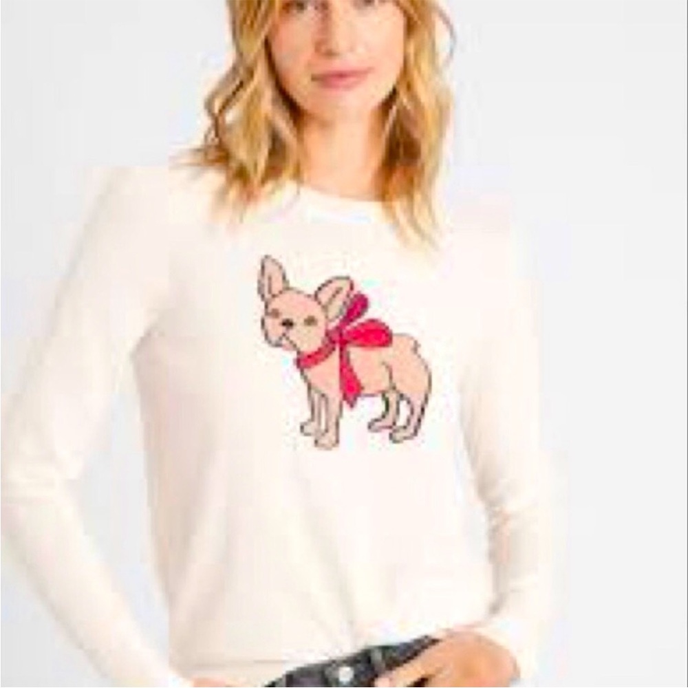Banana Republic light sweater French Bulldog wearing a red bow!